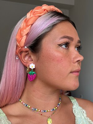 Sparkly Strawberry, Glitter Strawberry Earring, Lightweight, Fruit Earring - image4